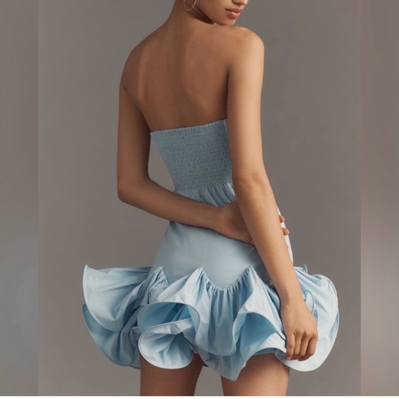 Maeve Anthropologie Ruffle Mini Dress Removable Straps in Sky Blue Size 1X - Picture 3 of 13